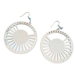 Boho Cutout Wood Cream Round Drop Earrings